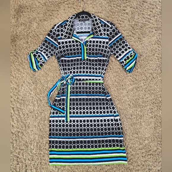 Mlle Gabrielle Dresses & Skirts - "Mlle Gabrielle"  Dress, Stylish Black, Blue, Green And White Patterned Dress